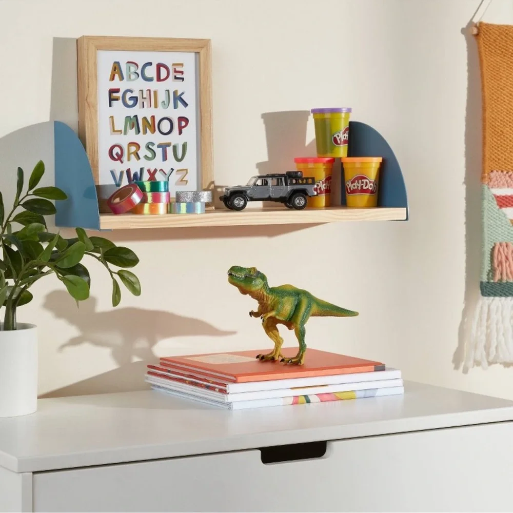 Wood Kids' Shelf with Metal Brackets Blue - Pillowfort™